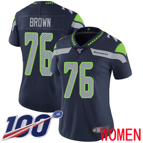 Seattle Seahawks Limited Navy Blue Women Duane Brown Home Jersey NFL Football #76 100th Season Vapor Untouchable